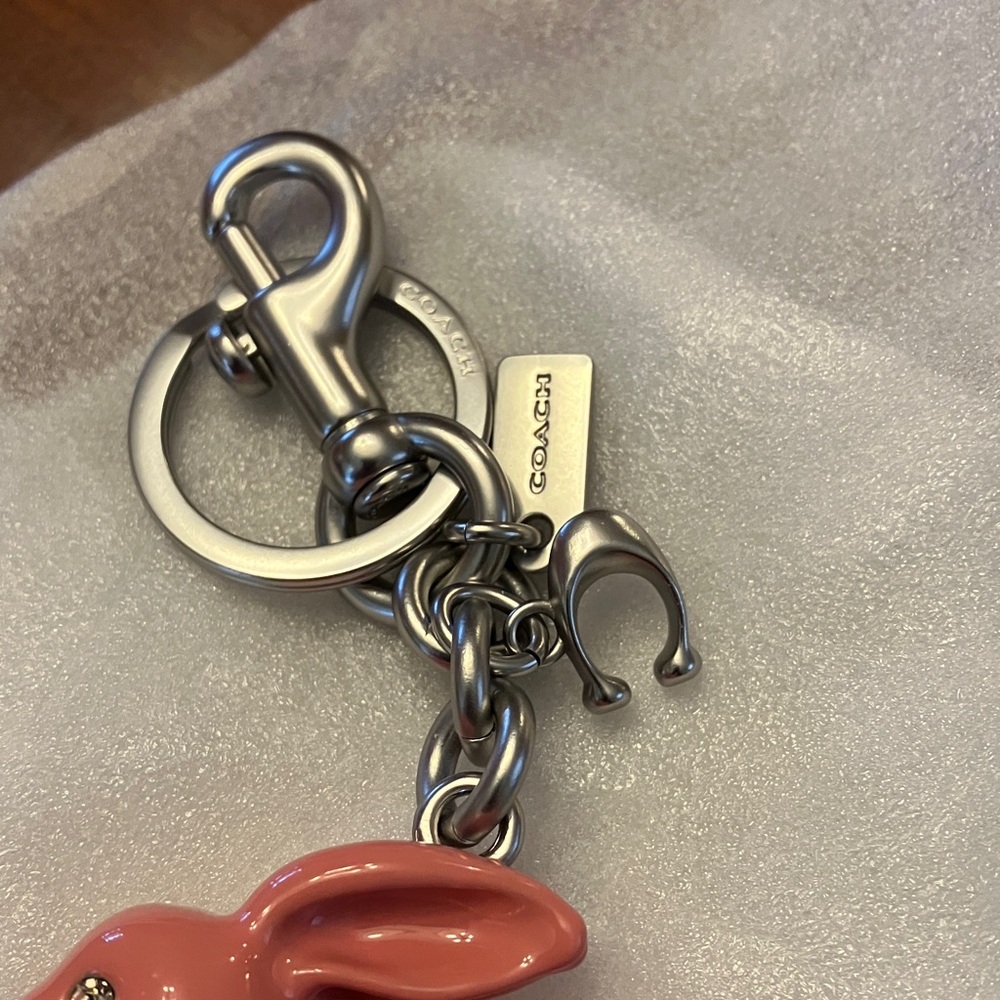 Coach Pink Glossy Rabbit Keychain Charm with Silver Hardware. BRAND NEW - Picture 3 of 7